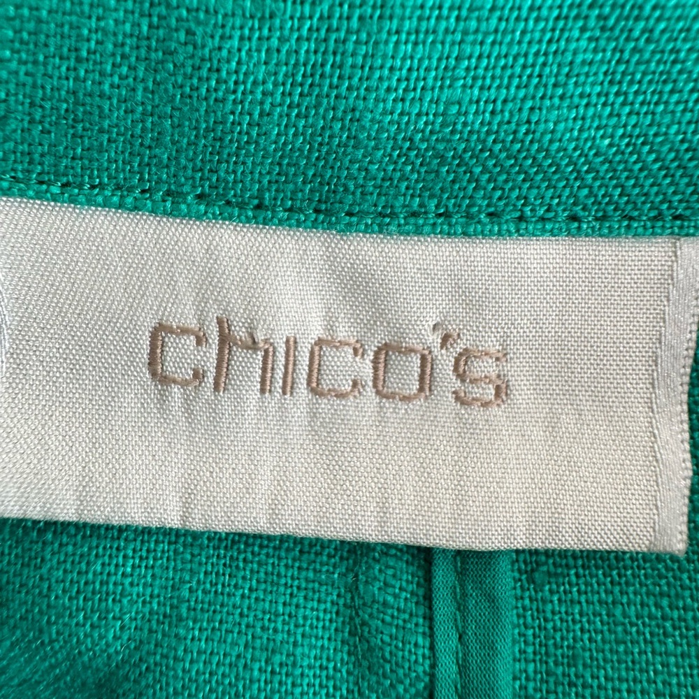 Chico’s Linen Blend Blazer Green Single Button Size L 3 - Picture 3 of 4